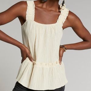 Anthropologie Ruffled Sleeveless Peplum Tank Cream XL NWT